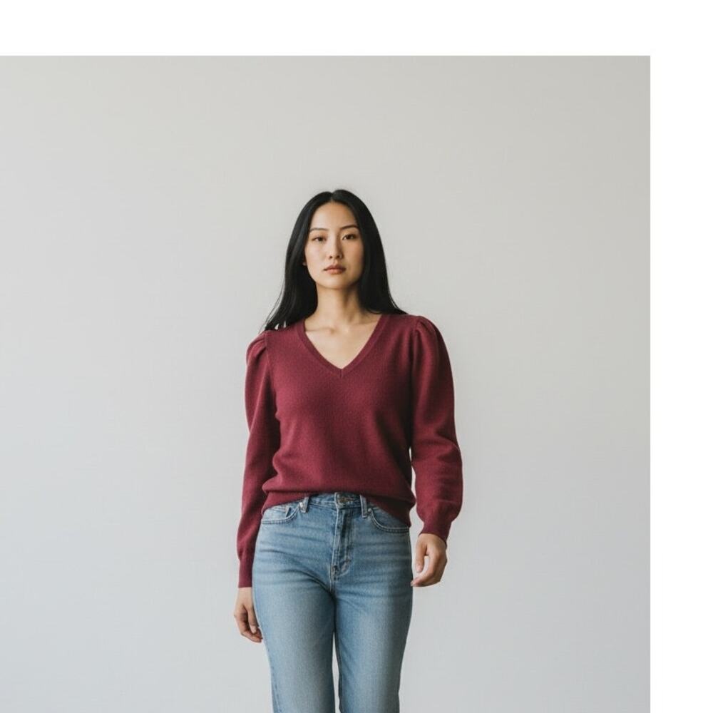 FRAME Frankie Women's ruched cashmere sweater-Merlot-Sz.Medium